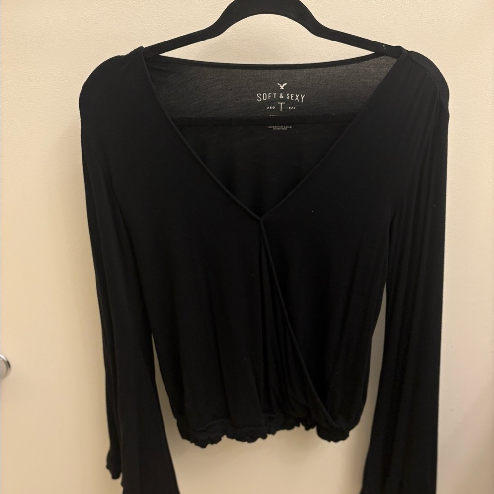 American Eagle Outfitters Black Wrap Blouse